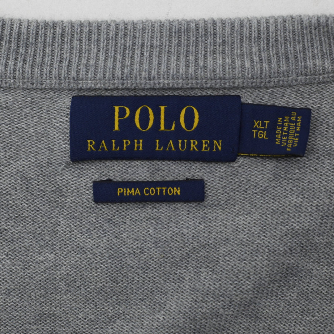 Mens Polo Ralph Lauren Pima Cotton V-Neck Gray Sweater XL | Migration_Jumper & Knitwear RL Collection - Back | Fashion Rerun