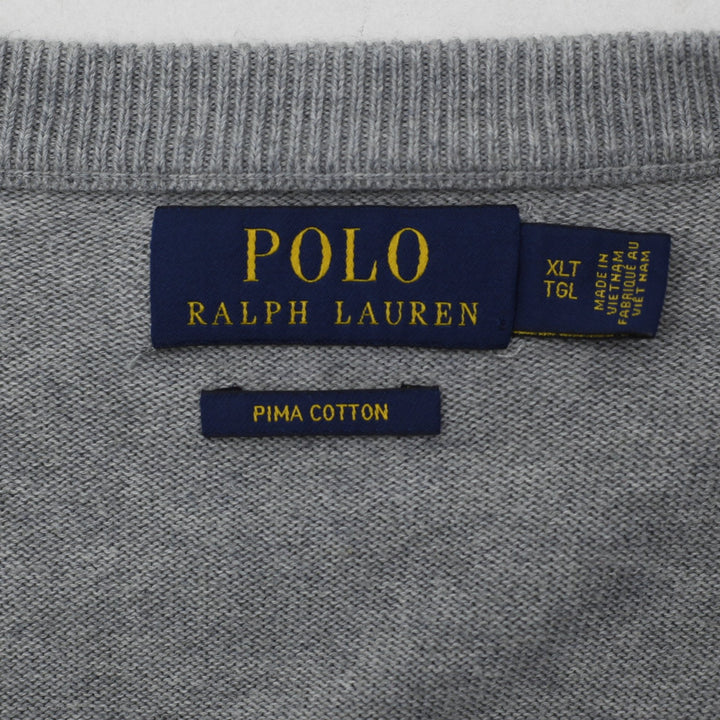 Mens Polo Ralph Lauren Pima Cotton V-Neck Gray Sweater XL | Migration_Jumper & Knitwear RL Collection - Back | Fashion Rerun