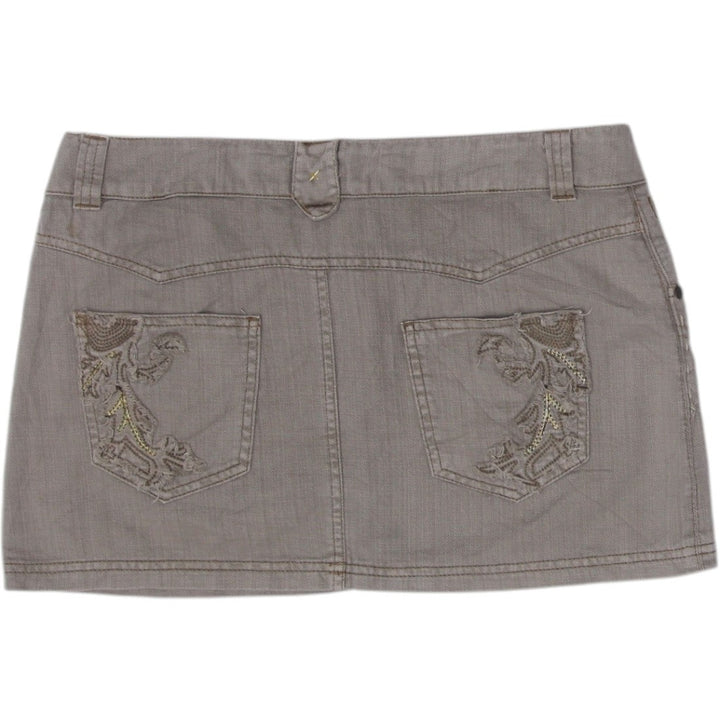 Y2K Ladies Casual Mini Skirt Green Embroidered Denim