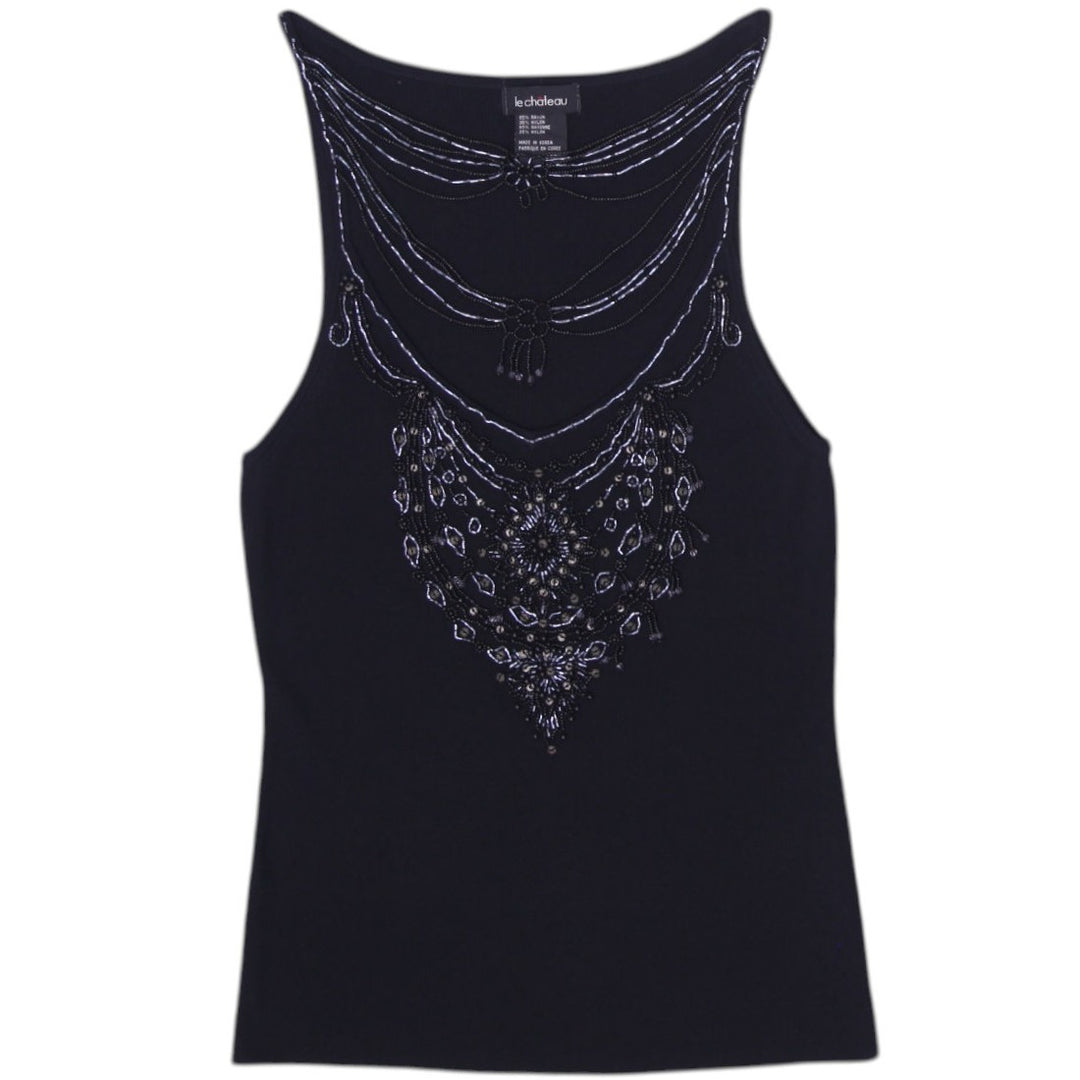 Y2K Ladies Le Chateau Beaded Elegant Tank Top Size S