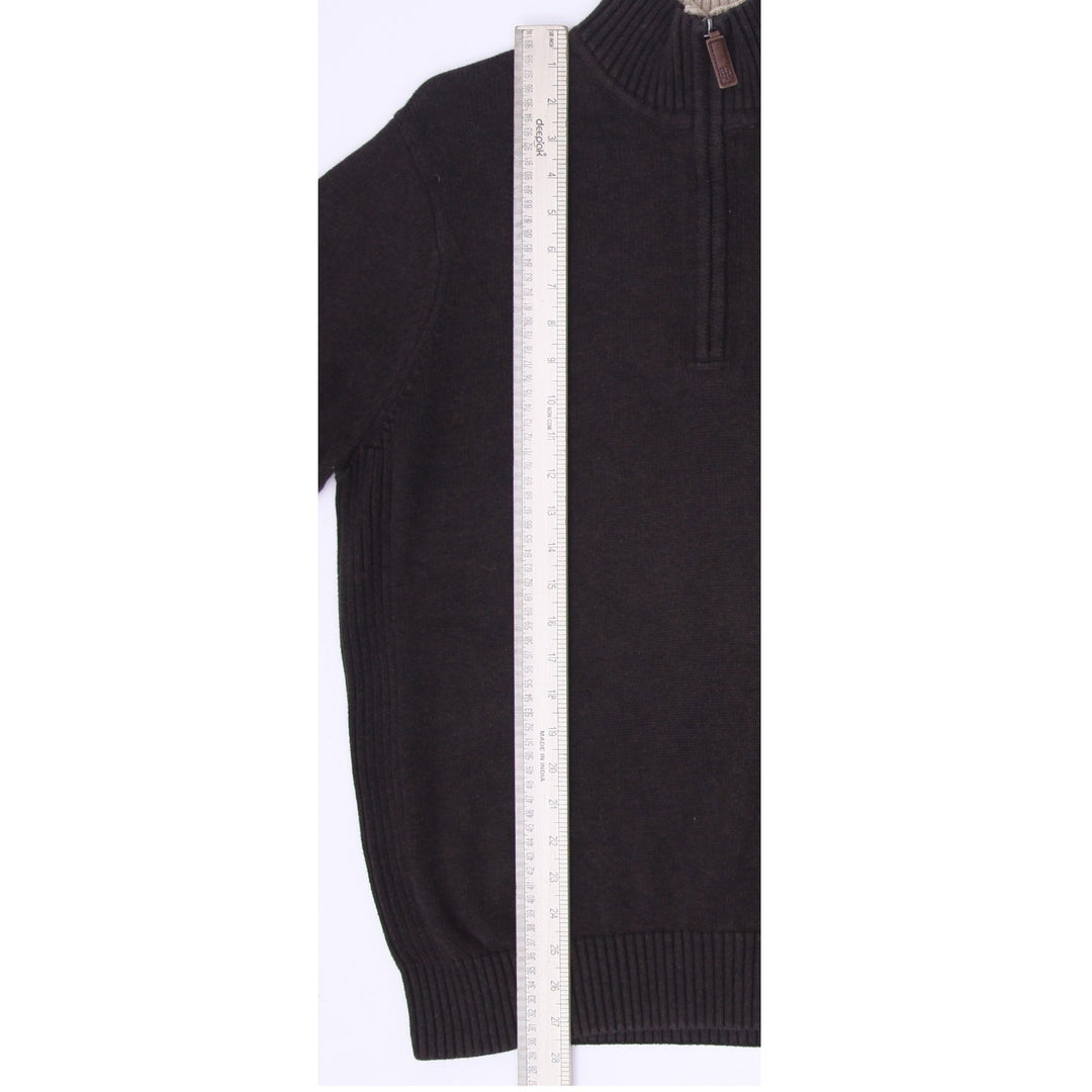 Mens Tommy Hilfiger Sweater Dark Brown 1/4 Zip Logo Knitwear