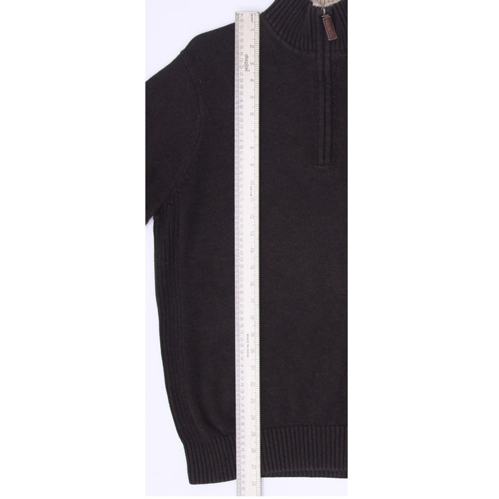 Mens Tommy Hilfiger Sweater Dark Brown 1/4 Zip Logo Knitwear