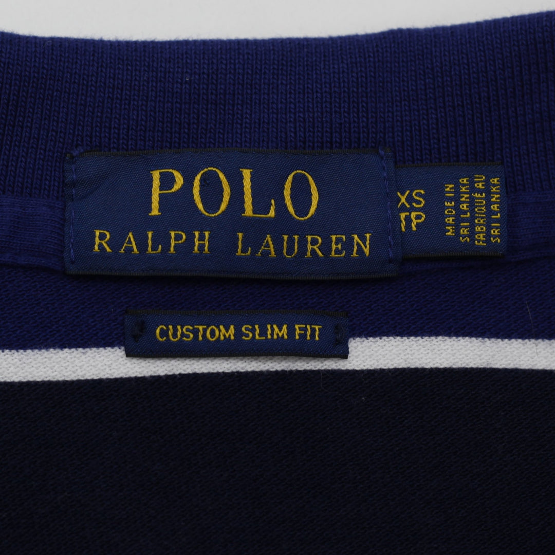 Mens Polo Ralph Lauren Custom Slim Fit Polo Navy Striped Cotton Size XS