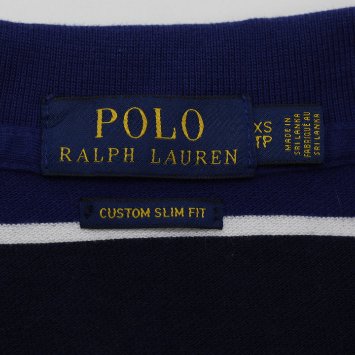 Mens Polo Ralph Lauren Custom Slim Fit Polo Navy Striped Cotton Size XS