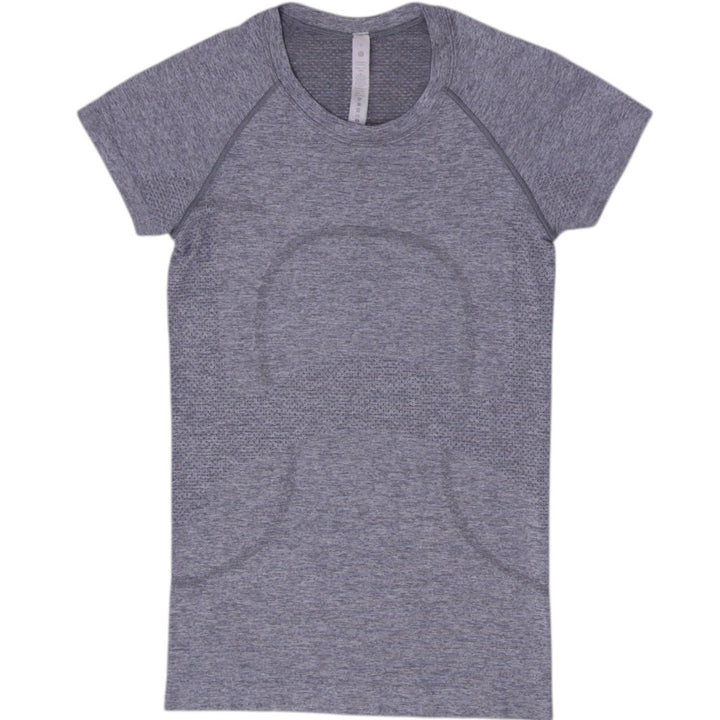 Ladies Lululemon Swiftly Tech Heathered Slate Gray Seamless Mesh Gym Running Top