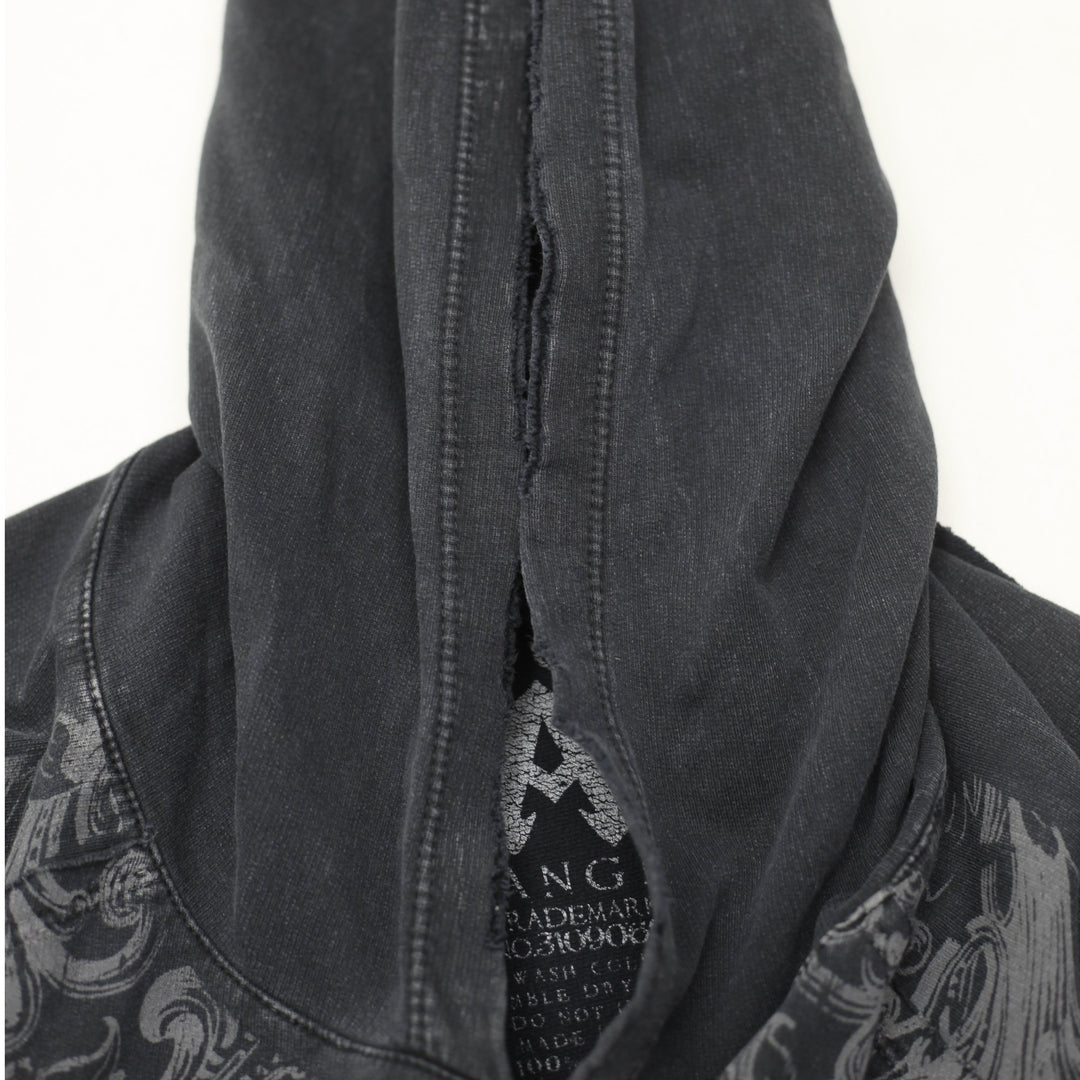 Y2K Mens Affliction Hoodie Black Graphic Large Wings Art Slightly Distressed