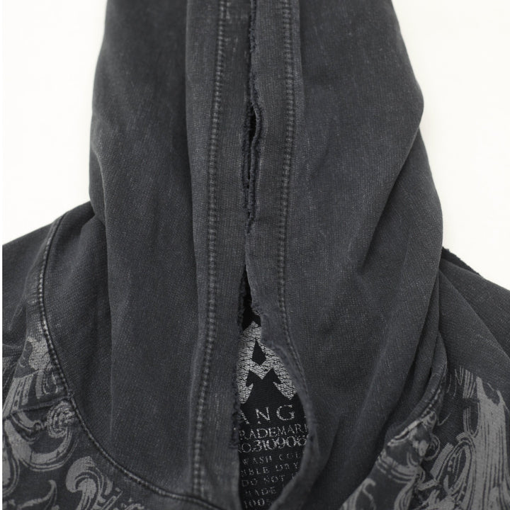 Y2K Mens Affliction Hoodie Black Graphic Large Wings Art Slightly Distressed