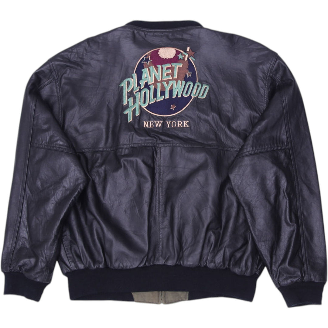 Vintage 1990s Planet Hollywood Las Vegas Brown Genuine Leather Reversible Zip-Up Bomber Jacket Size | Migrati | Fashion Rerun
