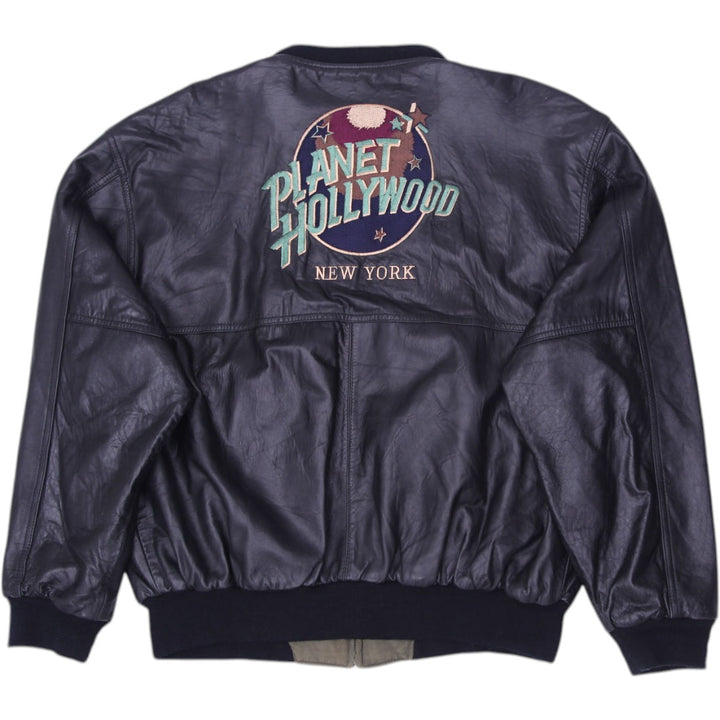 Vintage 1990s Planet Hollywood Las Vegas Brown Genuine Leather Reversible Zip-Up Bomber Jacket Size | Migrati | Fashion Rerun