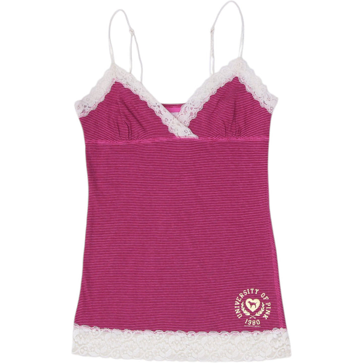 Y2K Ladies PINK Victoria's Secret Lace Trim Striped Cami Top Pink Size S