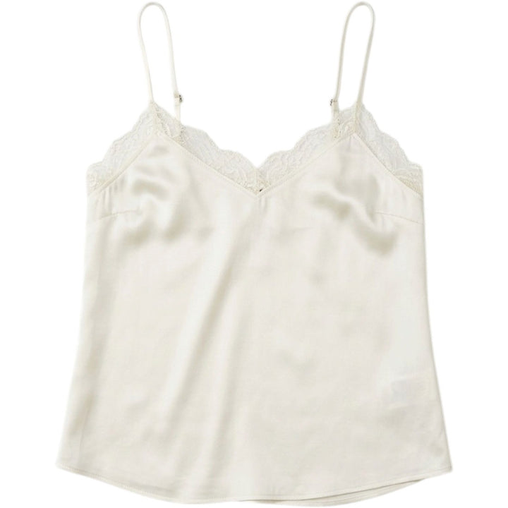 Y2K Ladies Abercrombie & Fitch Delicate Lace Trim Cami Top Ivory White Size S