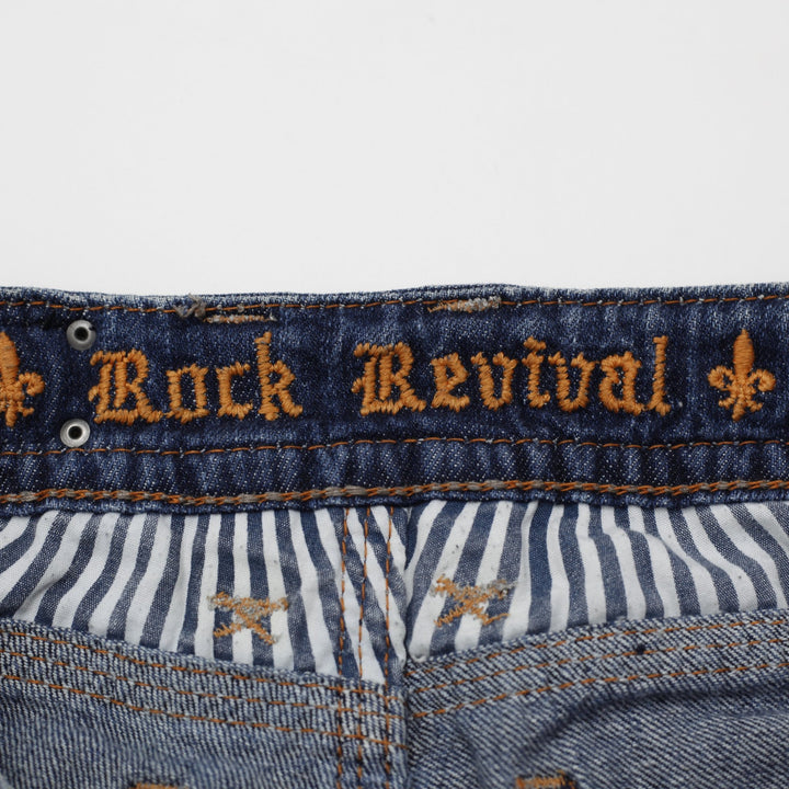 Y2K Ladies Rock Revival Alanis Denim Shorts Washed Blue Distressed
