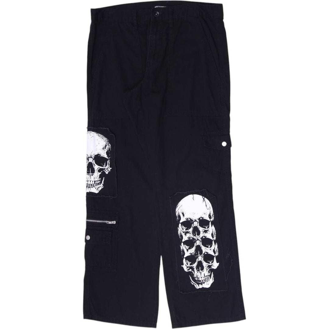 Y2K Mens Hot Topic Cargo Pants Black Skull Patch Graphic Size 34