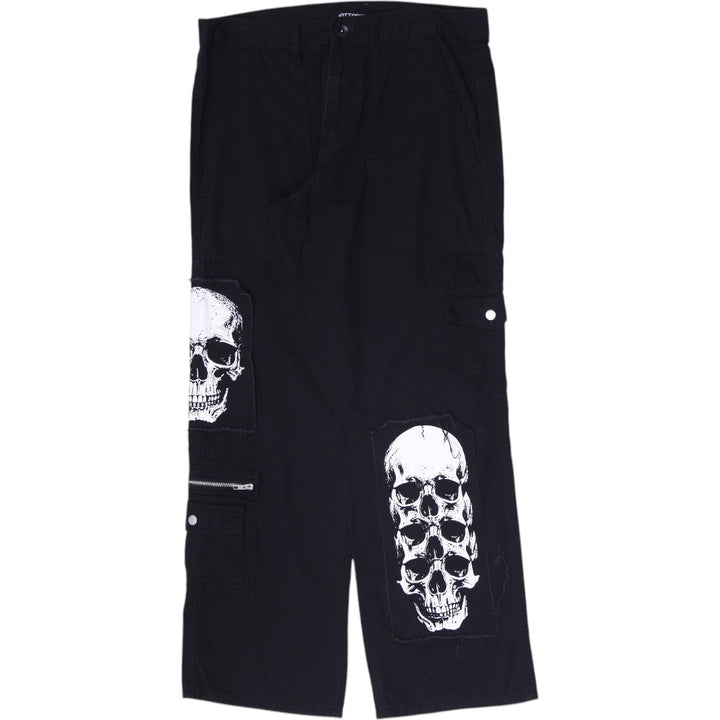 Y2K Mens Hot Topic Cargo Pants Black Skull Patch Graphic Size 34