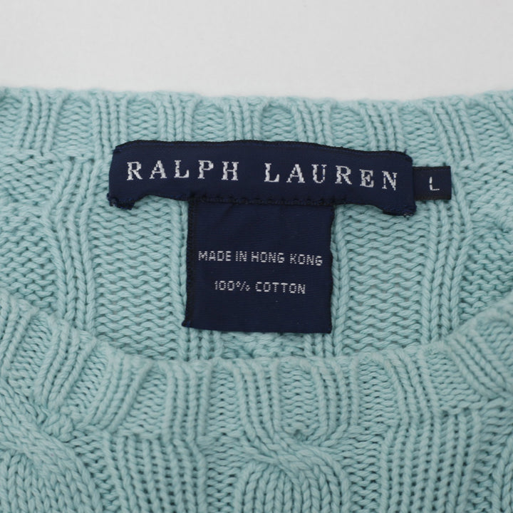 Ladies Lauren Ralph Lauren Sweater Aqua V-Neck Cotton Ribbed Cuffs S