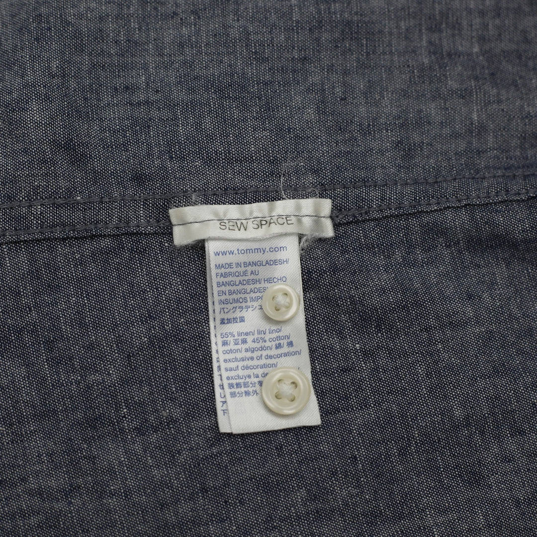 Mens Tommy Hilfiger Short Sleeve Shirt Linen Blend Casual Size L