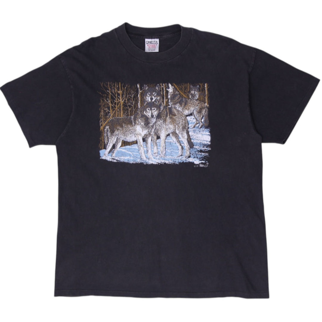 Vintage 90s Oneita Power-T Wolf Graphic T-Shirt Made in USA Size XL