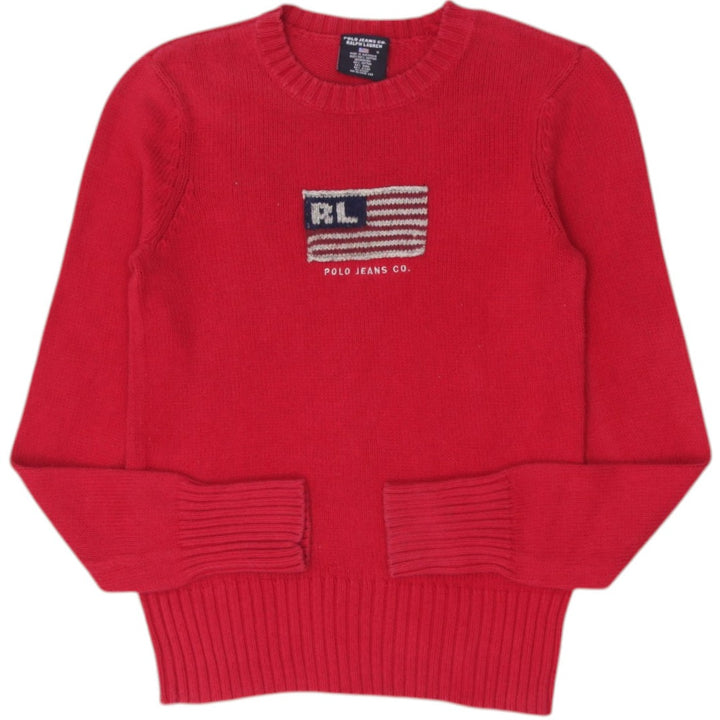 Vintage Ladies Polo Jeans Co. Ralph Lauren American Flag Knit Red Sweater S