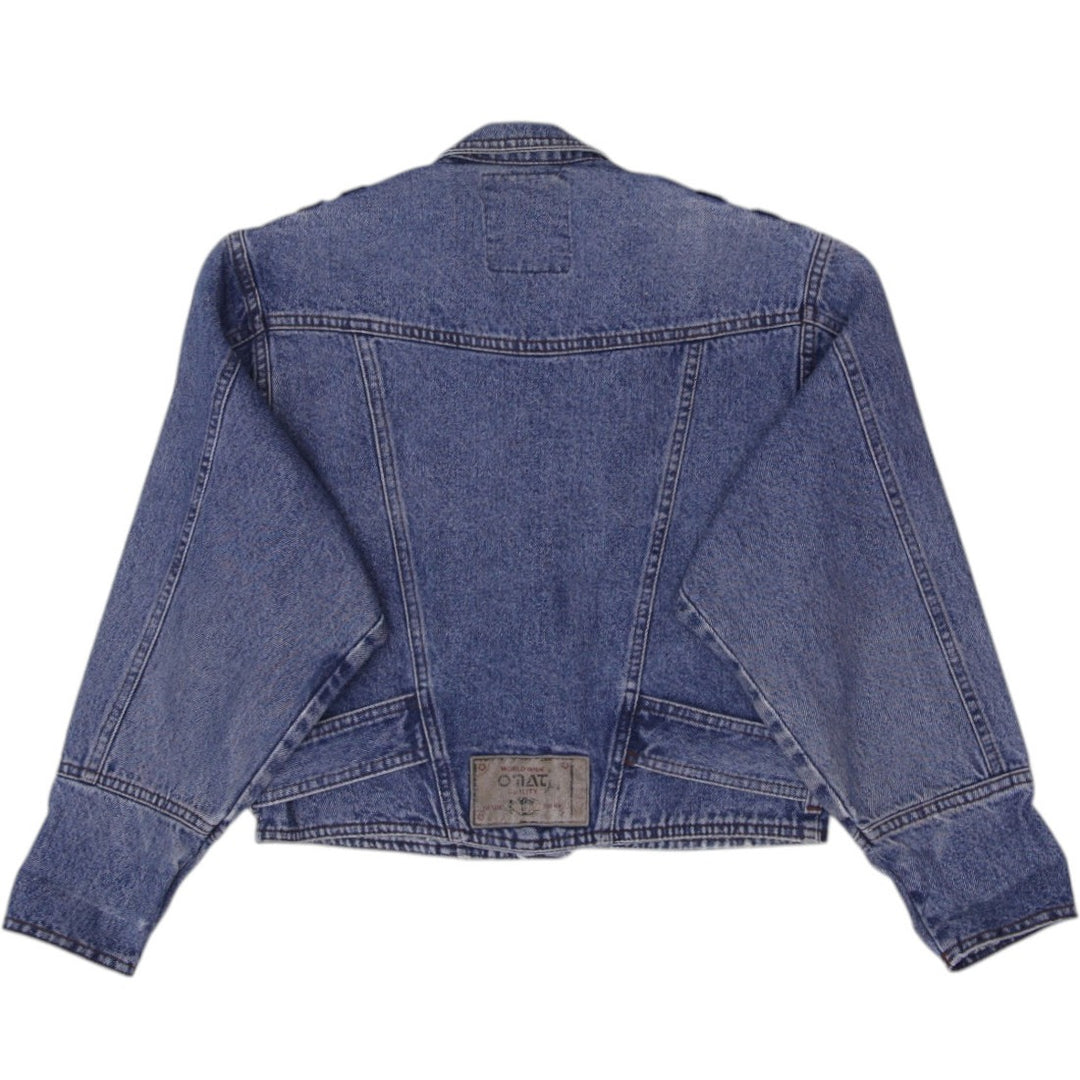 Y2K Ladies World Of Jeans Asymmetric Zipper Crop Denim Belted Jacket