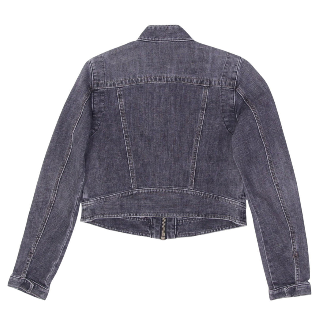 Ladies Gap Denim Trucker Jacket Washed Black Full Zip Classic