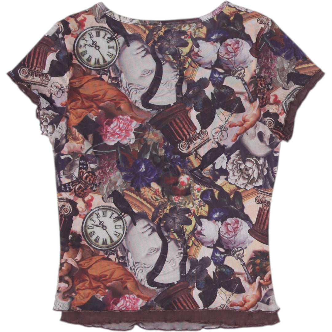 Y2K Ladies Almost Famous Graphic T-Shirt Multi Color Short Sleeve Size M