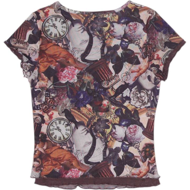 Y2K Ladies Almost Famous Graphic T-Shirt Multi Color Short Sleeve Size M