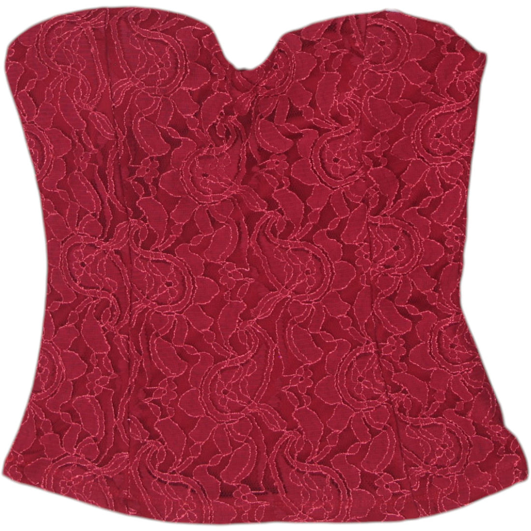Y2K Ladies Seductions By Sirens Wine Red Floral Lace Sweetheart Bustier Top Sz M