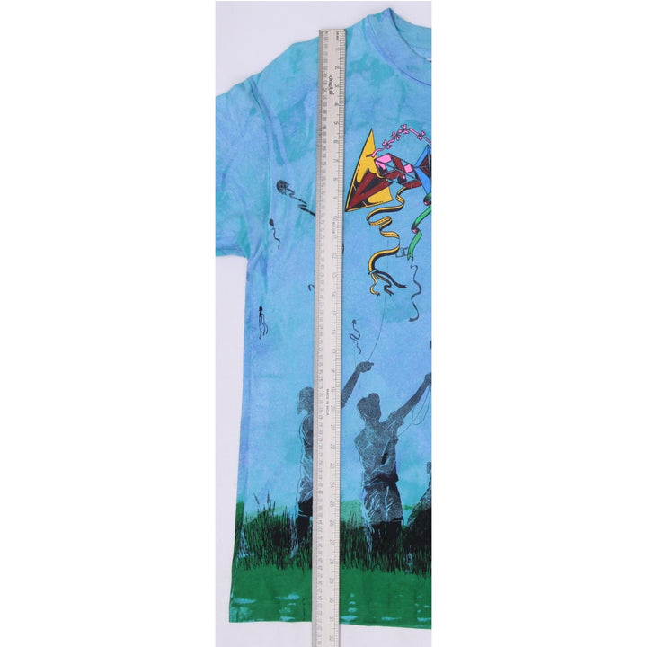Vintage Mens Hanes Graphic T-Shirt Blue Tie Dye Kites Flying Art Single Stitch Size XL | Migration_T-Shirts - | Fashion Rerun