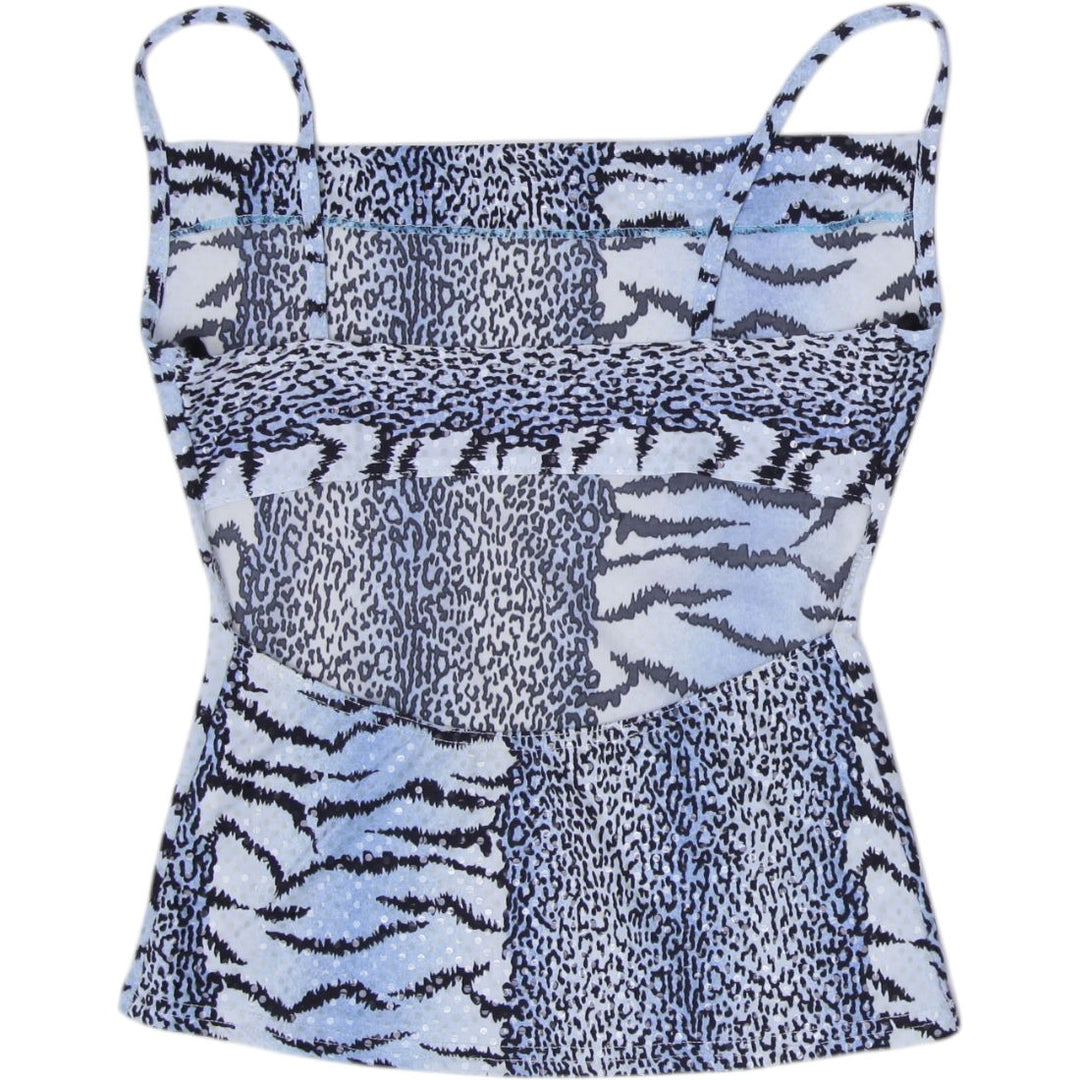 Y2K Ladies Blue Mixed Animal Print Sequin Cami Top Size 2