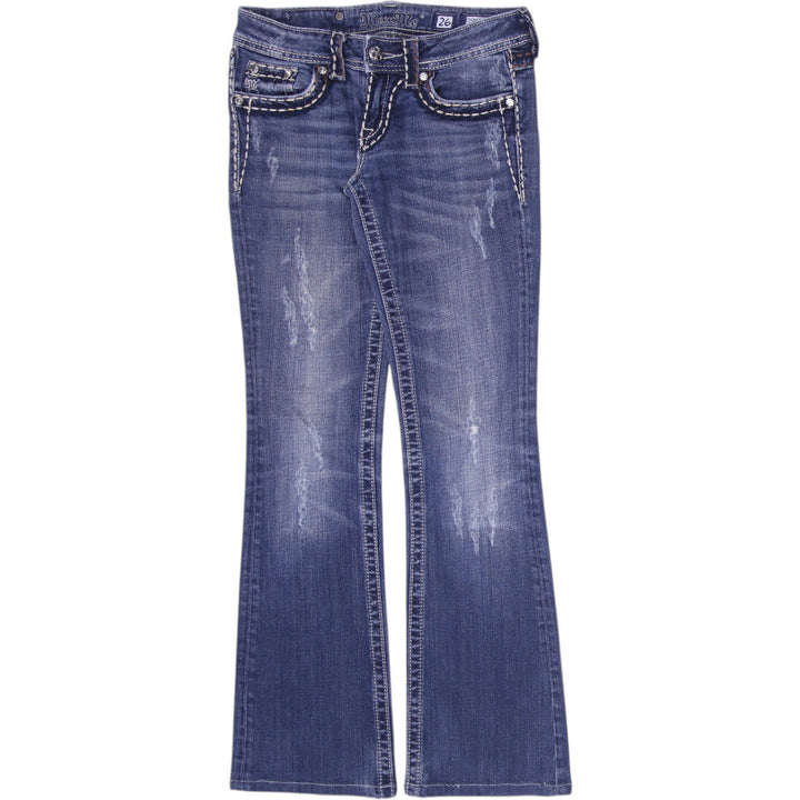 Y2K Ladies Miss Me Bootcut Jeans Blue Distressed Embellished Denim