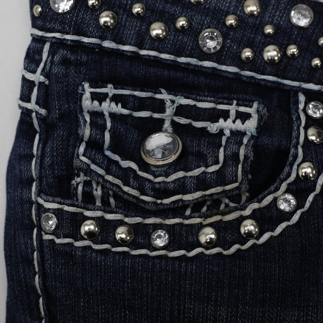 Y2K Ladies LA Idol USA Studded Thick Stitch Bootcut Jeans Size 5