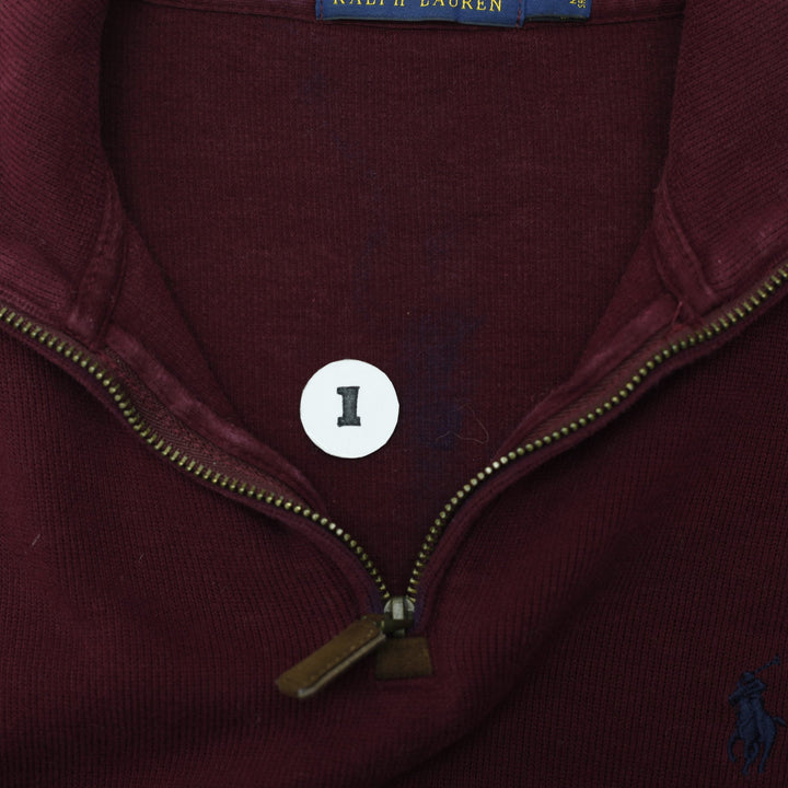 Retro Mens Polo Ralph Lauren Maroon Knit 1/4 Zip Sweater Size XS
