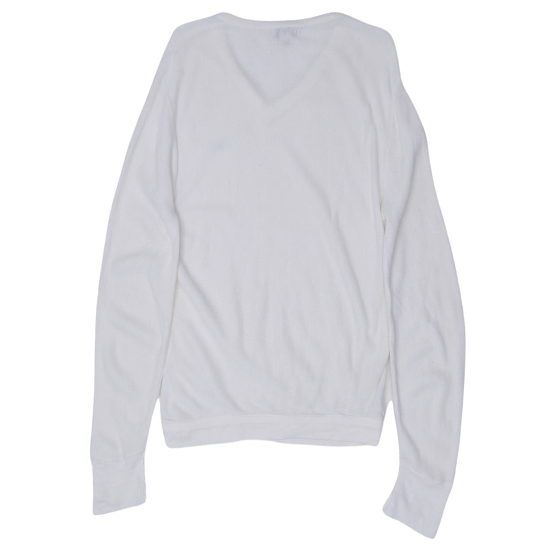 Vintage Lacoste V-Neck Sweater Made in USA Size L, White - Fashion Rerun Vintage Migration_Sweaters