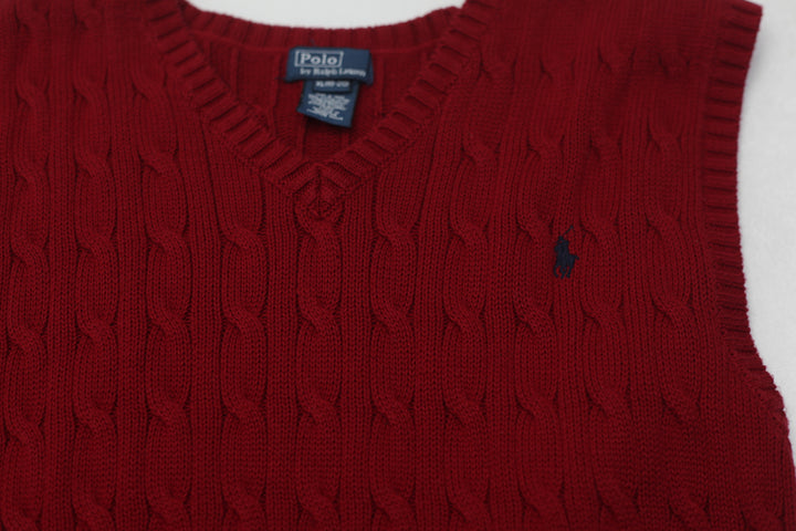Vintage Youth Boys Polo By Ralph Lauren Cable Knit Sleeveless Sweater