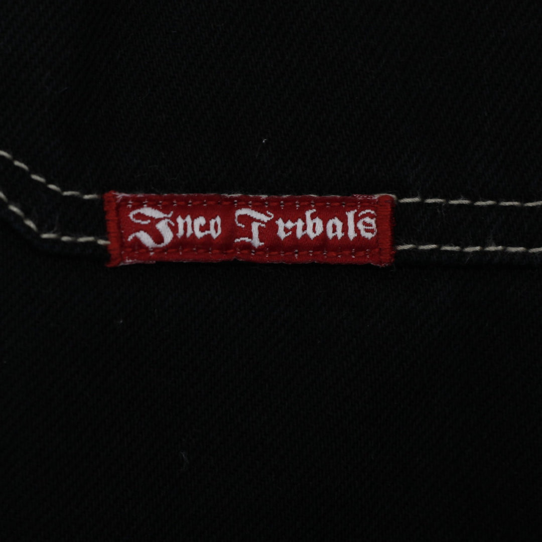 Y2K Mens JNCO Jeans Black Wide Leg Denim Embroidered Tribal Graphic