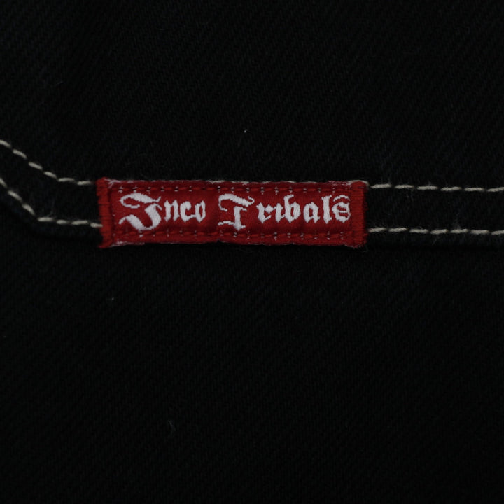 Y2K Mens JNCO Jeans Black Wide Leg Denim Embroidered Tribal Graphic