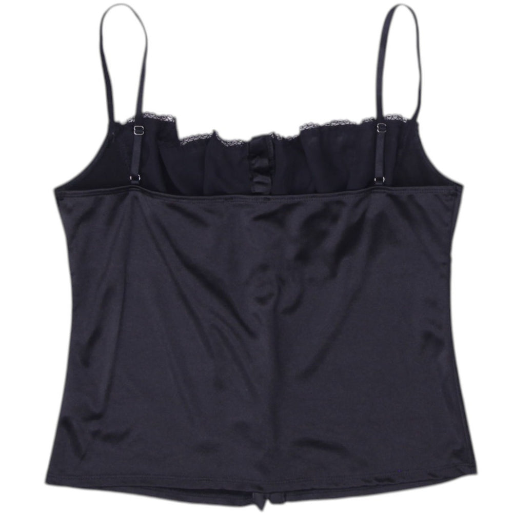 Y2K Black Satin Lace Trim Cami Top - Size L | Migration_Y2K Tops - Side View | Fashion Rerun