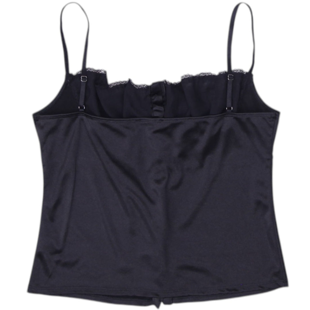 Y2K Black Satin Lace Trim Cami Top - Size L | Migration_Y2K Tops - Side View | Fashion Rerun