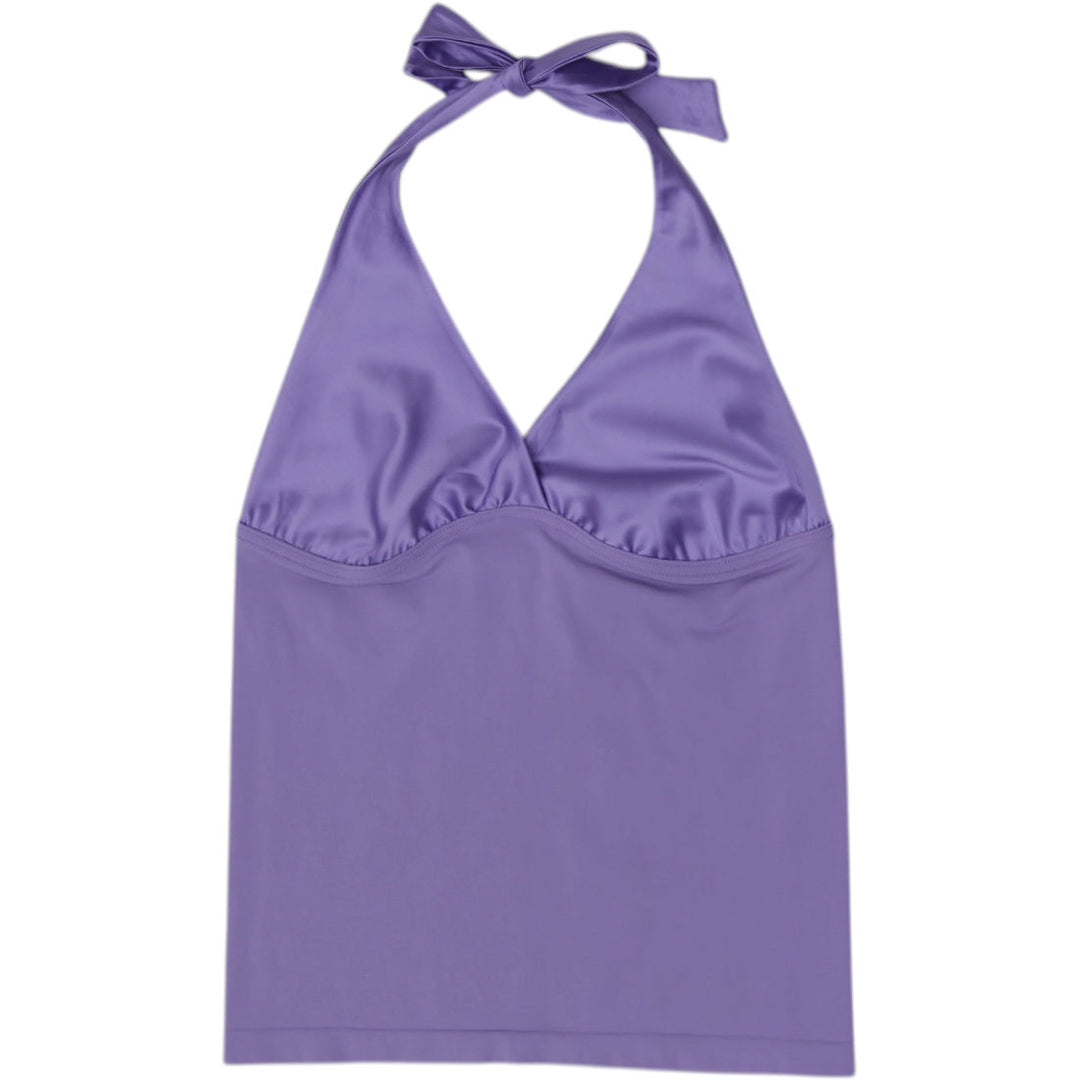 Y2K Ladies Oroblu Satin-Trimmed Lilac Halter Top Size S