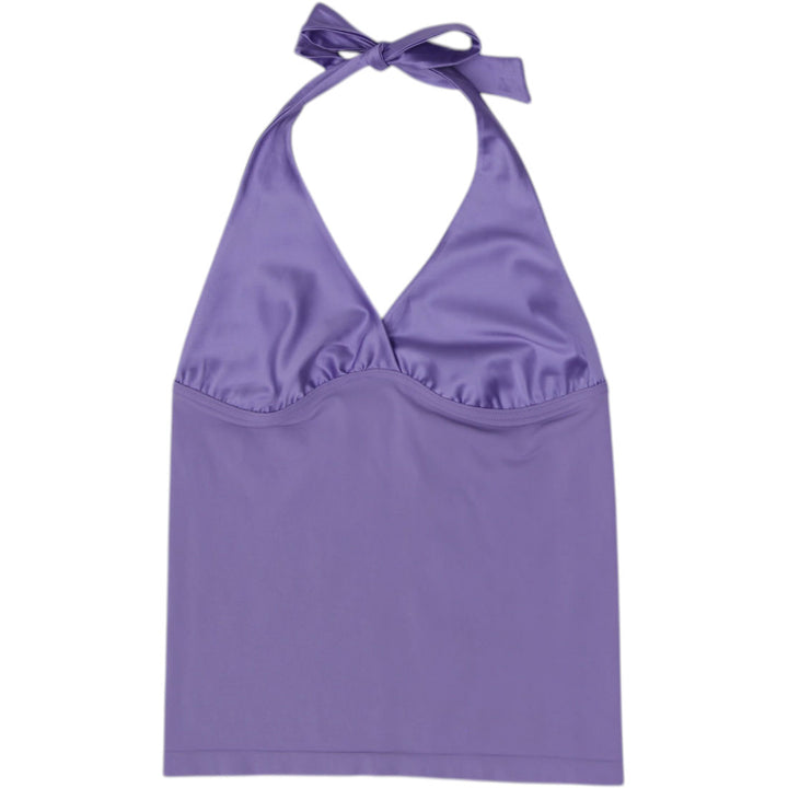 Y2K Ladies Oroblu Satin-Trimmed Lilac Halter Top Size S