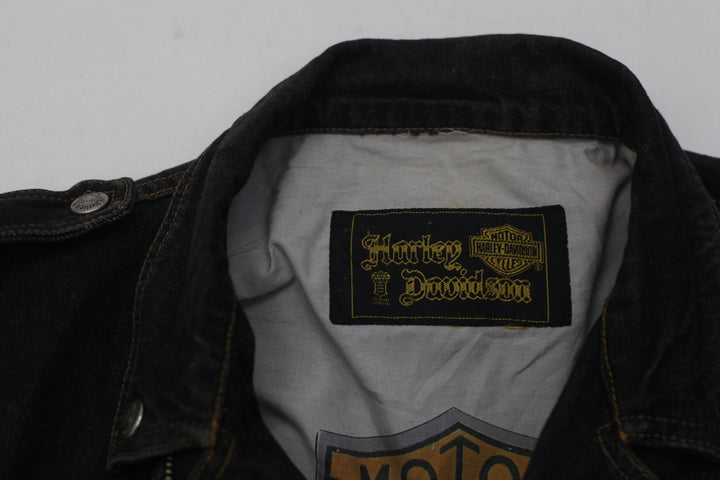 Harley Davidson Vintage Denim Jacket Black Denim Heavy Biker