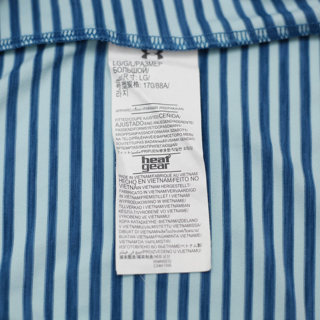 Ladies Under Armour Polo Blue Striped Short Sleeve Fitted Performance Size L