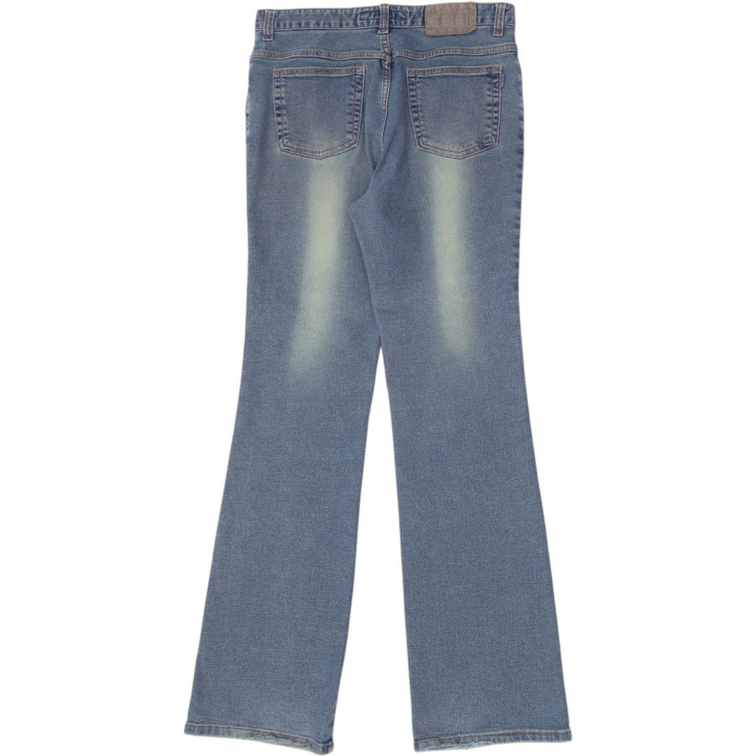 Y2K Ladies Jeans Blue Floral Embroidered Flare