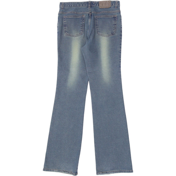 Y2K Ladies Jeans Blue Floral Embroidered Flare