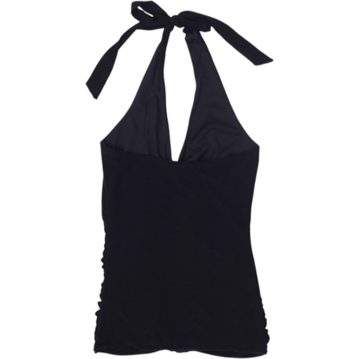 Y2K Ladies Black Ruched Sleeveless Halter Tank Top | Migration_Tops - Side View | Fashion Rerun