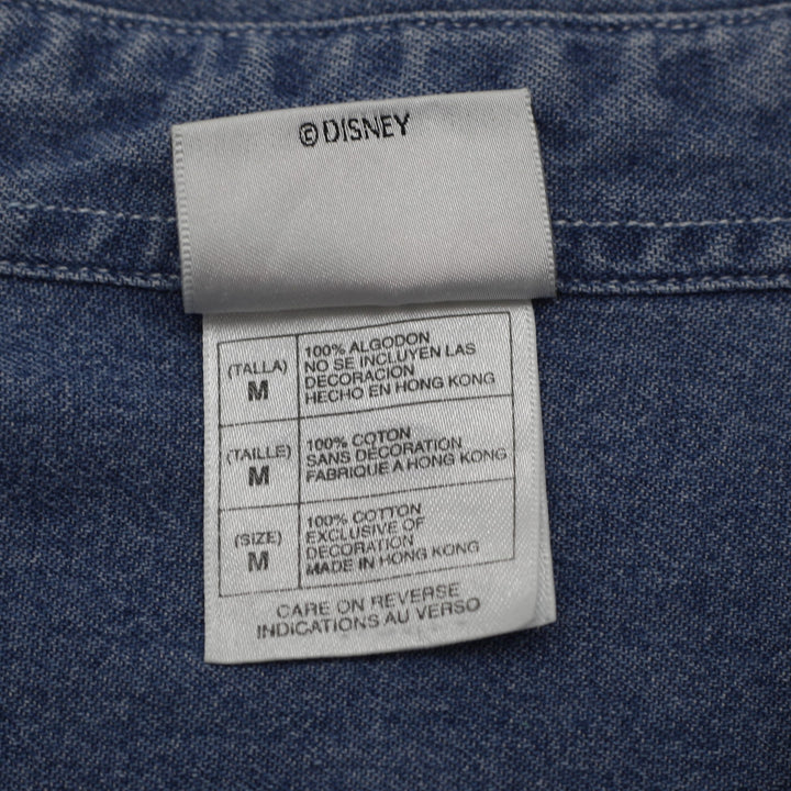 Vintage Mens Disney Denim Shirt Blue Embroidered Cartoon Size M