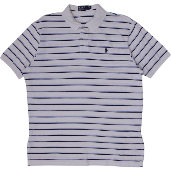 Mens Polo Ralph Lauren Striped Polo White Navy Classic Fit XL