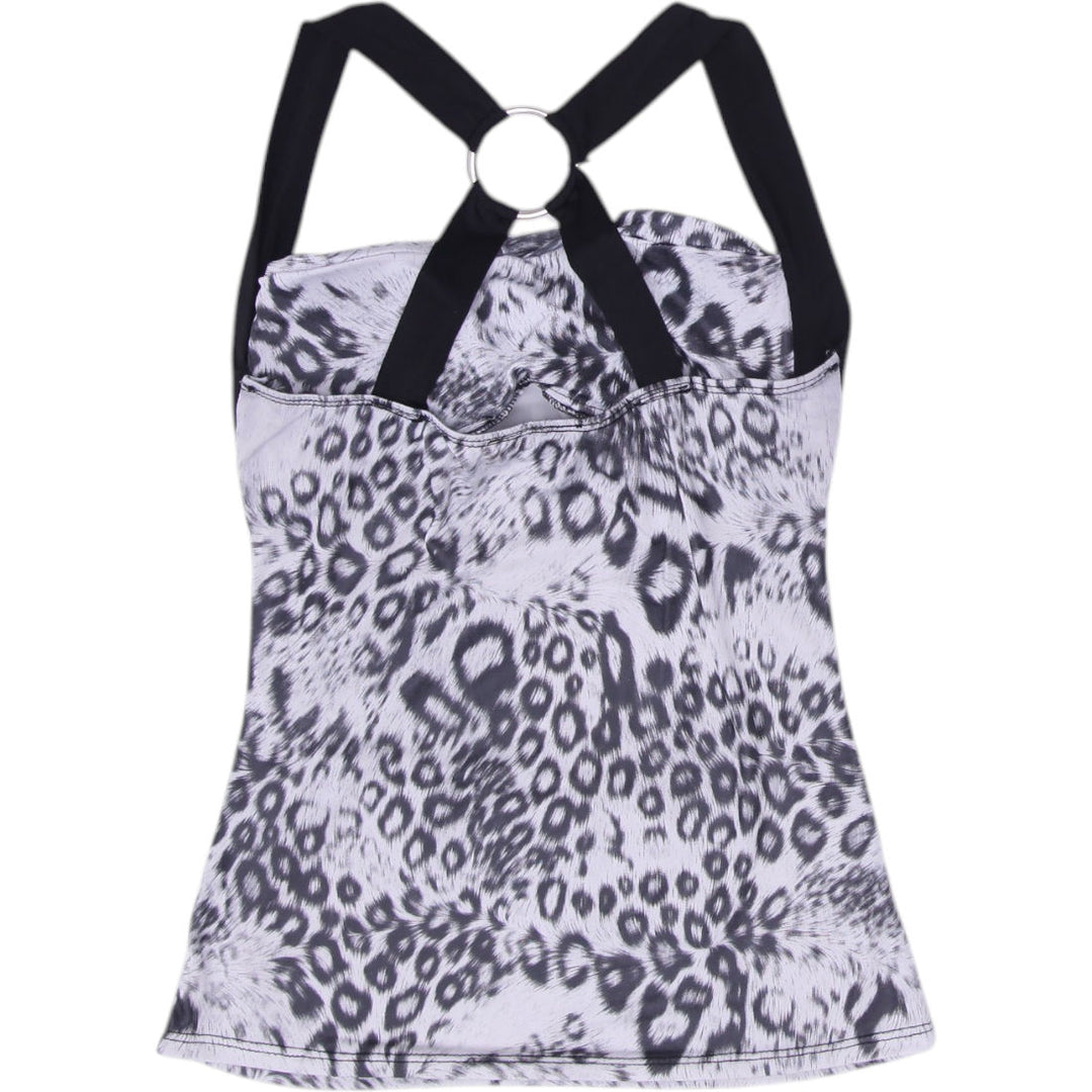 Y2K Ladies Double Zero Tank Top Black White Animal Print