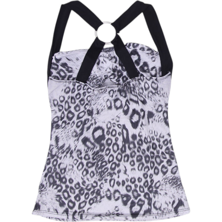 Y2K Ladies Double Zero Tank Top Black White Animal Print