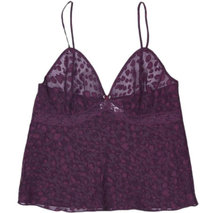 Y2K Ladies Gilligan & O'Malley Sheer Leopard Print Cami Tank Top Plum Purple S